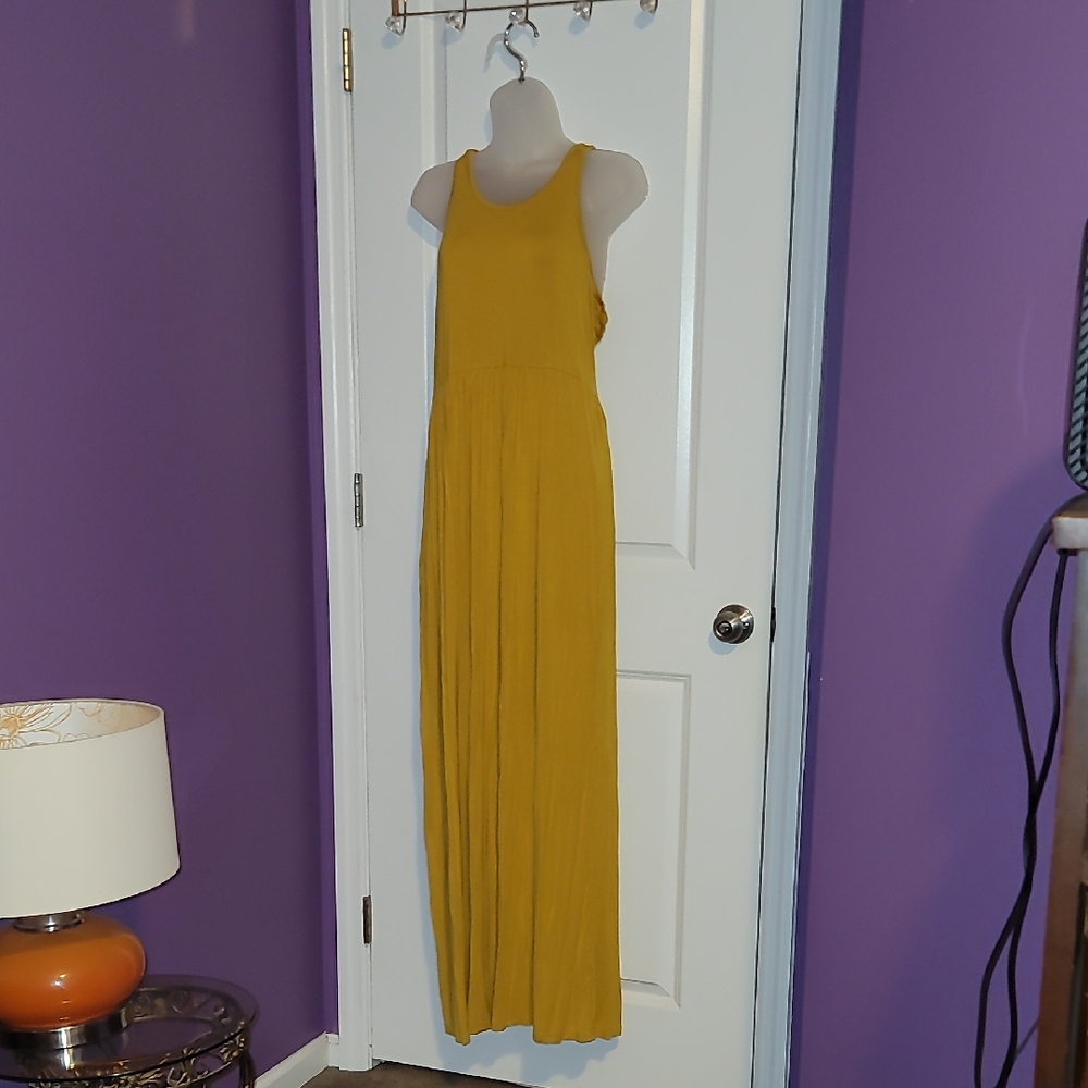 Elegant Mustard Yellow Maxi Dress Sz: XL - Picture 1 of 6